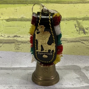 Campana de latón suiza vintage correa de cuero de vaca flecos hombre y perro Appenzell - Imagen 1 de 13