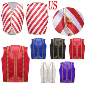 Kids Candy Cane Costume Stripes Button Vest Xmas Waistcoat Halloween Cosplay - Picture 1 of 58