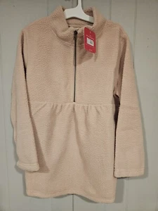 Isabel Maternity Beige Half Zip Sherpa Collared Sweater Pockets Warm Fleece - Picture 1 of 4