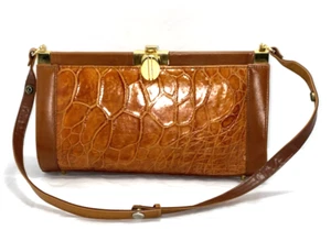 Bolso sin asas vintage de cuero sintético con textura animal con cierre de bloqueo marrón B*H - Imagen 1 de 12