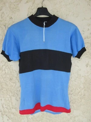 Maillot cycliste vintage années 70 OURSPORT laine shirt trikot bleu noir 2 S - Photo 1/4