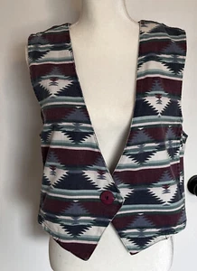 Vintage Stampede Vest Womens Multicolor Aztec Western Cowgirl Canvas Size L USA - Picture 1 of 5