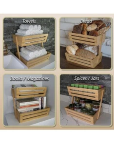 Bamboo Fruit Basket 2 Tier Fruit & Veg Basket, Fruit Baskets For Kitchen Counter - Picture 1 of 8