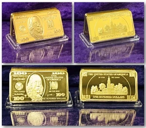 1 Troy Oz .999 Pure Gold Clad Bullion $100 Benjamin Franklin US Banknote Bullion - Picture 1 of 4