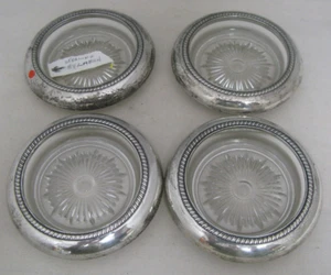 Posavasos de vidrio Starburst de plata esterlina 4 Laben firmados - Imagen 1 de 6