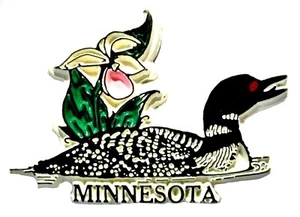 Kühlschrankmagnet Minnesota mit gewöhnlichem Loon und Blumen - Bild 1 von 1