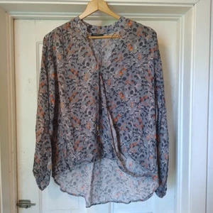 APNY Apparel Floral Blouse Muti Length Raparound Look Tie Strings/Gold Bead SzXL - Picture 1 of 12