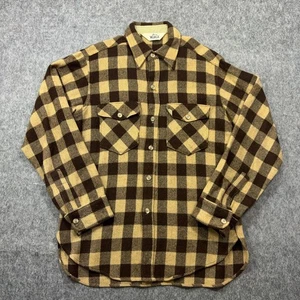 Vintage Woolrich Buffalo Plaid Wool Flannel Shacket Medium Brown 80s Made in USA - Picture 1 of 8