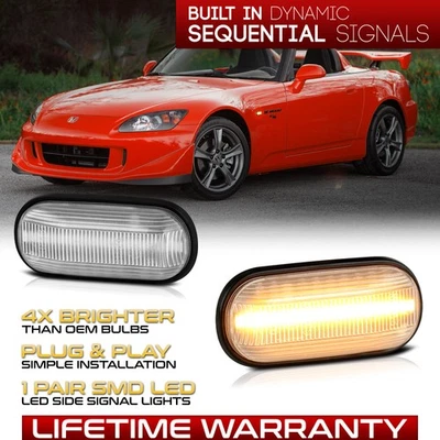 Fit Honda S2000 AP1 AP2 Amber LED Strip Clear Side Marker Signal Blinker Light Foto 1 de 4
