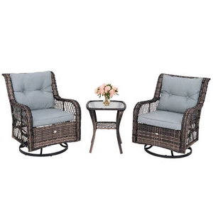 3 PCS Patio Furniture Set Rocking Chairs Set of 2 w/ Glass Top Side Table - Picture 1 of 6