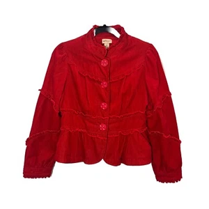 Anthropologie Elevenses Corduroy Jacket Women’s 6 Red Ruffles - Picture 1 of 6