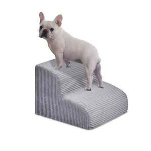 2 Steps Memory Foam Dog Stairs Pet Ramp for High Bed and Couch - Removable Cover - Picture 1 of 13