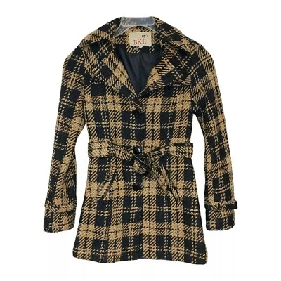 Gabardina BKE Hebilla Pequeña Mujer Tweed Amarillo Negro Chaqueta Larga Forrada con Cinturón  Foto 1 de 4