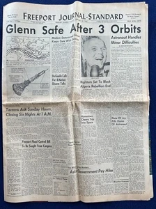 John Glenn 1st to Orbit Earth / Feb. 20, 1962 / Space Race / Full Newspaper - Picture 1 of 12