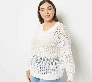 Girl with Curves Pointelle Knit Sweater L WHITE - Picture 1 of 2