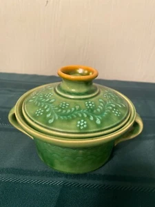 Barakonyi Green Folk art vented top pottery dish/ butter jar 4.5”t - Picture 1 of 6