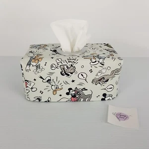 Tissue Box Cover Handmade Mickey & Friends Print Silver Circle Opening - Picture 1 of 12