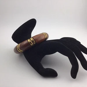 "Brazalete brazalete de madera de colección pintura dorada tallada Bohocore Western 7"" único" - Imagen 1 de 4
