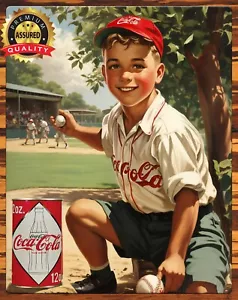 Coke - Coca-Cola - 1950s - Restored - Baseball - Metal Sign 11 x 14 - Picture 1 of 4
