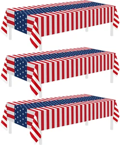 3 Pack Patriotic Tablecloth, Disposable Plastic Tablecloth 54" X 108" Patriotic - Picture 1 of 12