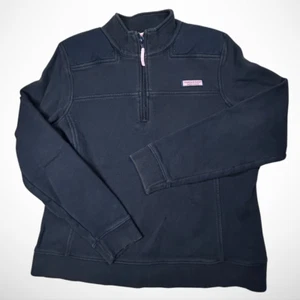 Vineyard Vines Shirt Women LG Blue 1/4 Zip Shep Sweatshirt Pullover Pink Accents - Picture 1 of 9