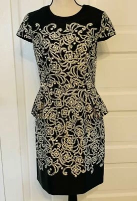 CYNTHIA STEFFE Womens Size 6 Sheath Dress Black & White Cap Sleeve - Image 1 of 4
