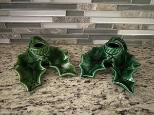 Holland Gießform Stechpalmenblatt Kerzenständer Keramik grün Weihnachten 2er Set - Bild 1 von 7