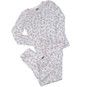 Esme 12 Pink White Leopard Print Cotton Sleep Long Sleeve Top & Pants Pajama Set - Picture 1 of 8