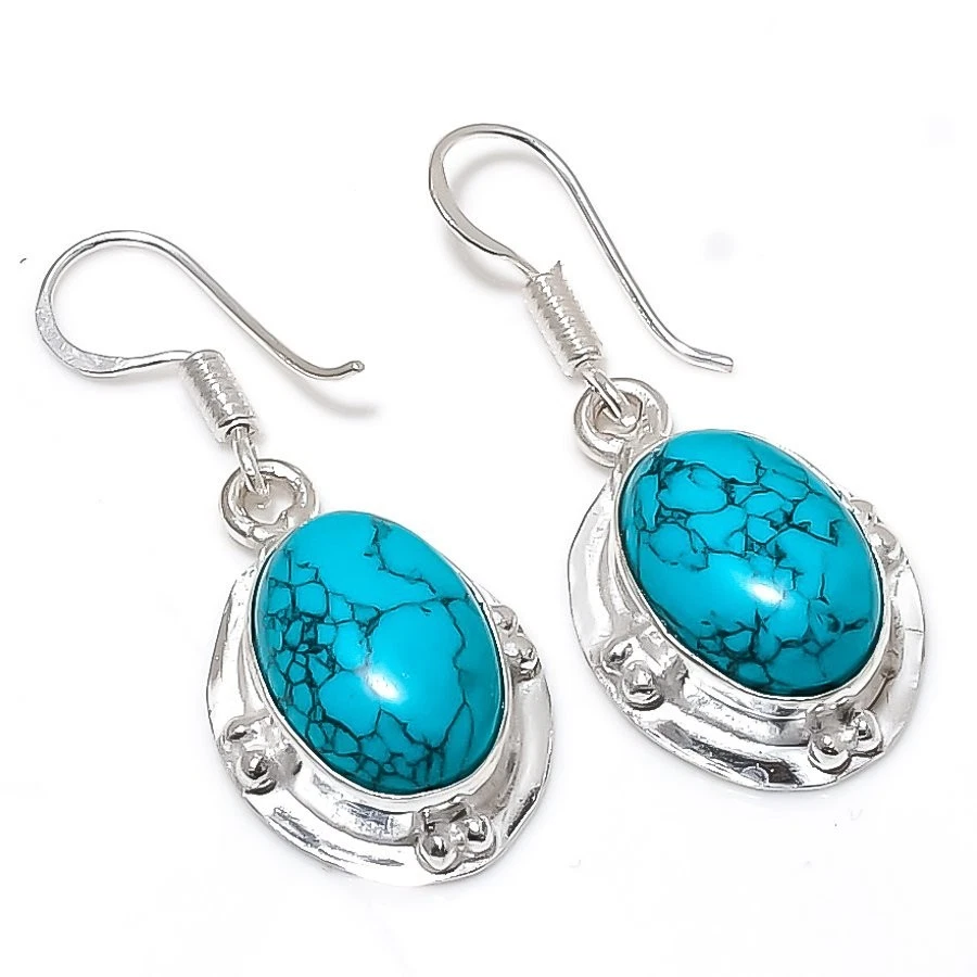 Blue Tourquoise Gemstone Handmade 925 Sterling silver Earring Size 1.45'' - Image 1 of 1