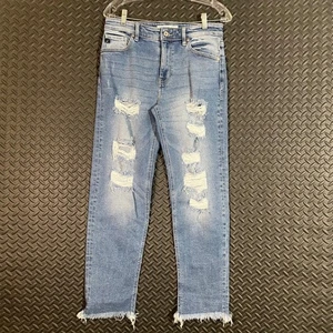 Pantalones de mezclilla KanCan Maurices desgastados dobladillo deshilachado tiro medio para mujer talla 26 lavado claro - Imagen 1 de 9