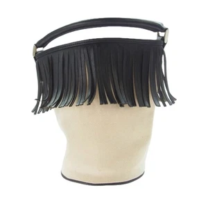 Ayako canvas leather fringe shoulder bag black Used LIFE-0 - Picture 1 of 7