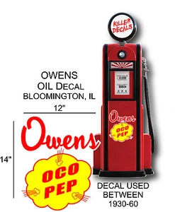 CALCOMANÍA DE GASOLINA 14" 1930-60 OWENS OCO PEP PARA LATA DE ACEITE/BOMBA DE GAS/LUBSTER - Imagen 1 de 1