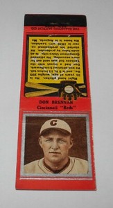 1934 Diamond Full Matchbook Baseball Silver Border Don Brennan Cincinnati Reds