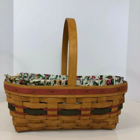 Longaberger 1994 Easter basket with Protector, Garden Splendor Liner  Excellent Cover