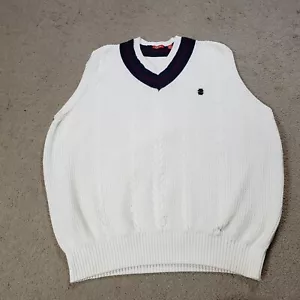 Vintage Izod Sweater Vest Men 2XLT Cream Cable Knit V Neck Tennis Prep Golf - Picture 1 of 13