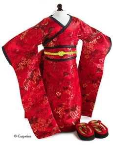 Vestiti per bambola 18" kimono scarpe fiori rossi SB0025 carpatina adatti a bambole AG - Foto 1 di 3