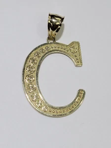 14K Gold Block Initiale XXL Buchstabe C Charm Anhänger - Bild 1 von 8