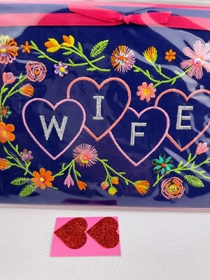 $0 SHIP- Papyrus Valentine's Day Card WIFE BEAUTIFUL Embroidered Flowers Hearts - Image 1 of 4