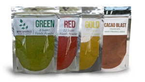 Best Value 4 Pk. Compare Organifi MAXX Organics GREEN GOLD RED & CACAO SUPERFOOD - Picture 1 of 13