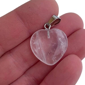 Wife Bday Gift Jewelry Small Hand Carved Quartz Gemstone Crystal Heart Pendant - Picture 1 of 5