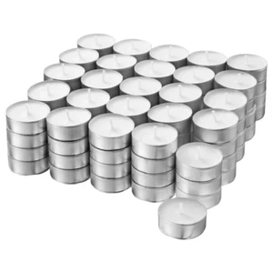 SET 100 CANDELE IN CERA TEA LIGHT LUMINI CANDELINE DA ATMOSFERA TONDE FESTE CENE - Foto 1 di 4
