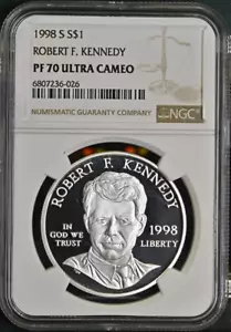 :1998-S 1$ Robert Kennedy Commemorative Silver Dollar NGC PF70UC Top Pop Rare R5 - Picture 1 of 2