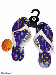 Sole Selection White Purple Ice Cream FLIP FLOPS Shoes Girls Thongs Size 12 NWT - Picture 1 of 2