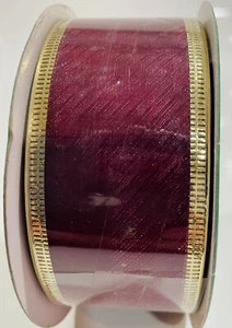 Wired Edge 1.5" x 10 Yards Burgundy/Gold Edged - Picture 1 of 3