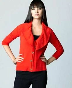 Rachel Roy Cardigan Sweater Red Ruffle Shawl Collar Wool Blend Size S NWT $99 - Picture 1 of 1