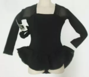 NIÑAS Negro Mangas Largas Malla Deslincuente Vestido de Patín con Falda Doble Scrunchie - Imagen 1 de 8