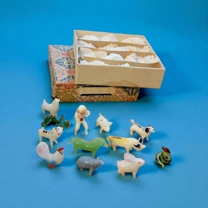 Vintage Kunstglas Chinesisches Sternzeichen Neujahr Tiere OVP 12 Miniaturen Lesen - Bild 1 von 20