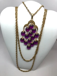 Collar Vintage CORONA TRIFARI Púrpura Lucite Cascada Multi Hilo Tono Dorado - Imagen 1 de 7