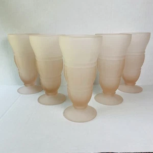5 VTG Indiana Glass Pink Satin Frosted Footed Parfait Sundae Glasses 12 oz MCM - Picture 1 of 11