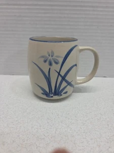 Japanese Tea Coffee Mug Hand Painted Stoneware Blue Floral 3.5” Tall - Picture 1 of 8